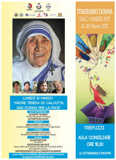 LUNEDI' 13 MARZIO 2017 MADRE TERESA DI CALCUTTA: UNA DONNA PER LA PACE&...